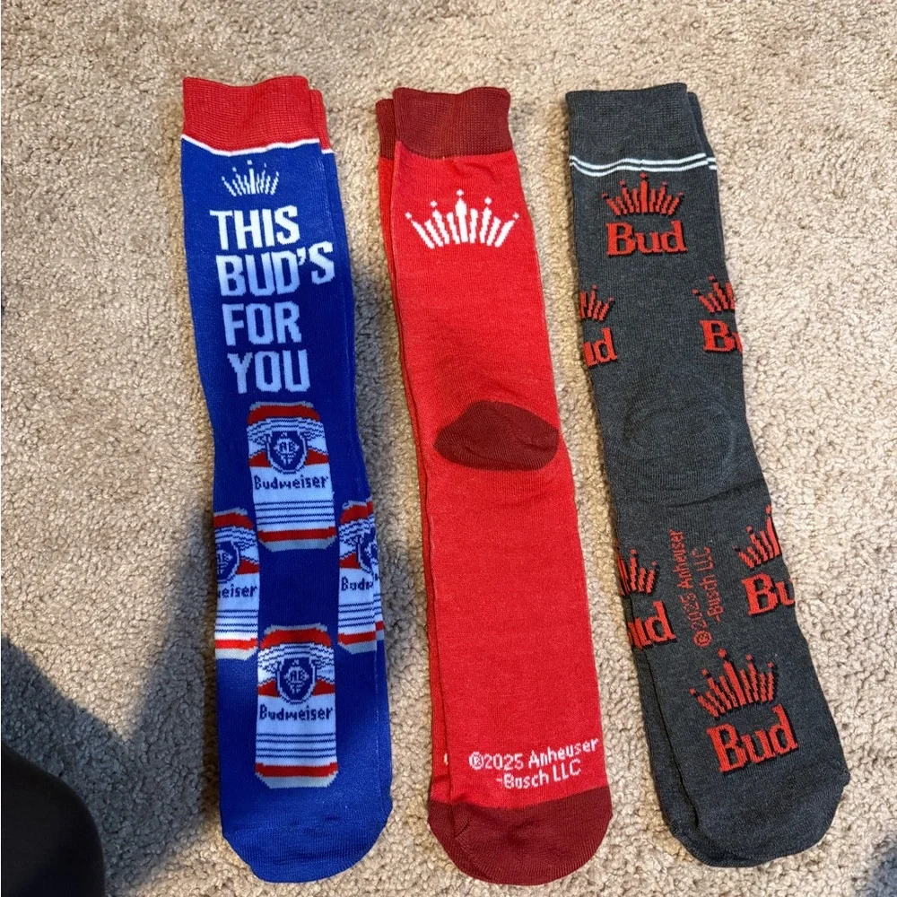 Budweiser Casual Socks Set - Blue, Red, and Gray shoe size 6-12 - Picture 3 of 3